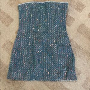 Superdown Light Blue Sequins Strapless Dress. Size small